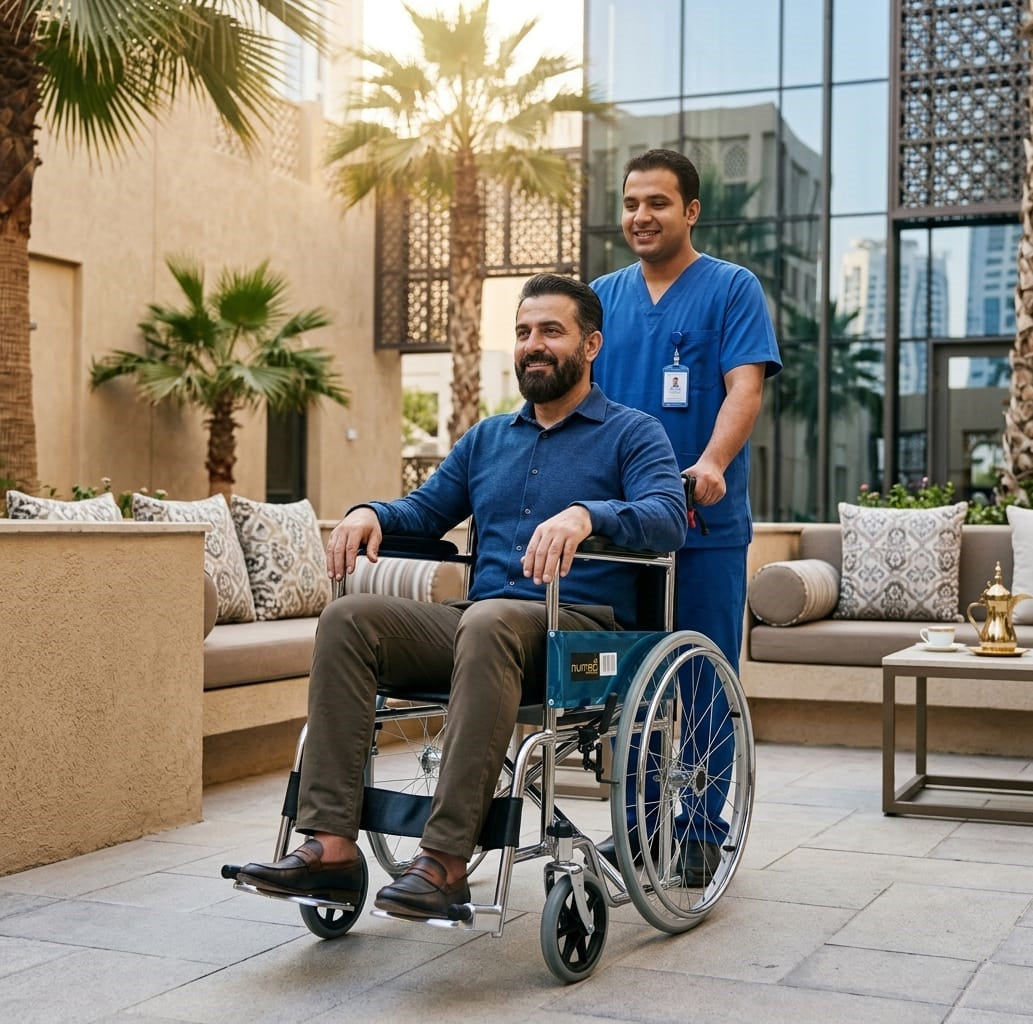 Numed Premium Wheelchair Chromed with Attendant Brakes | 120kg Capacity